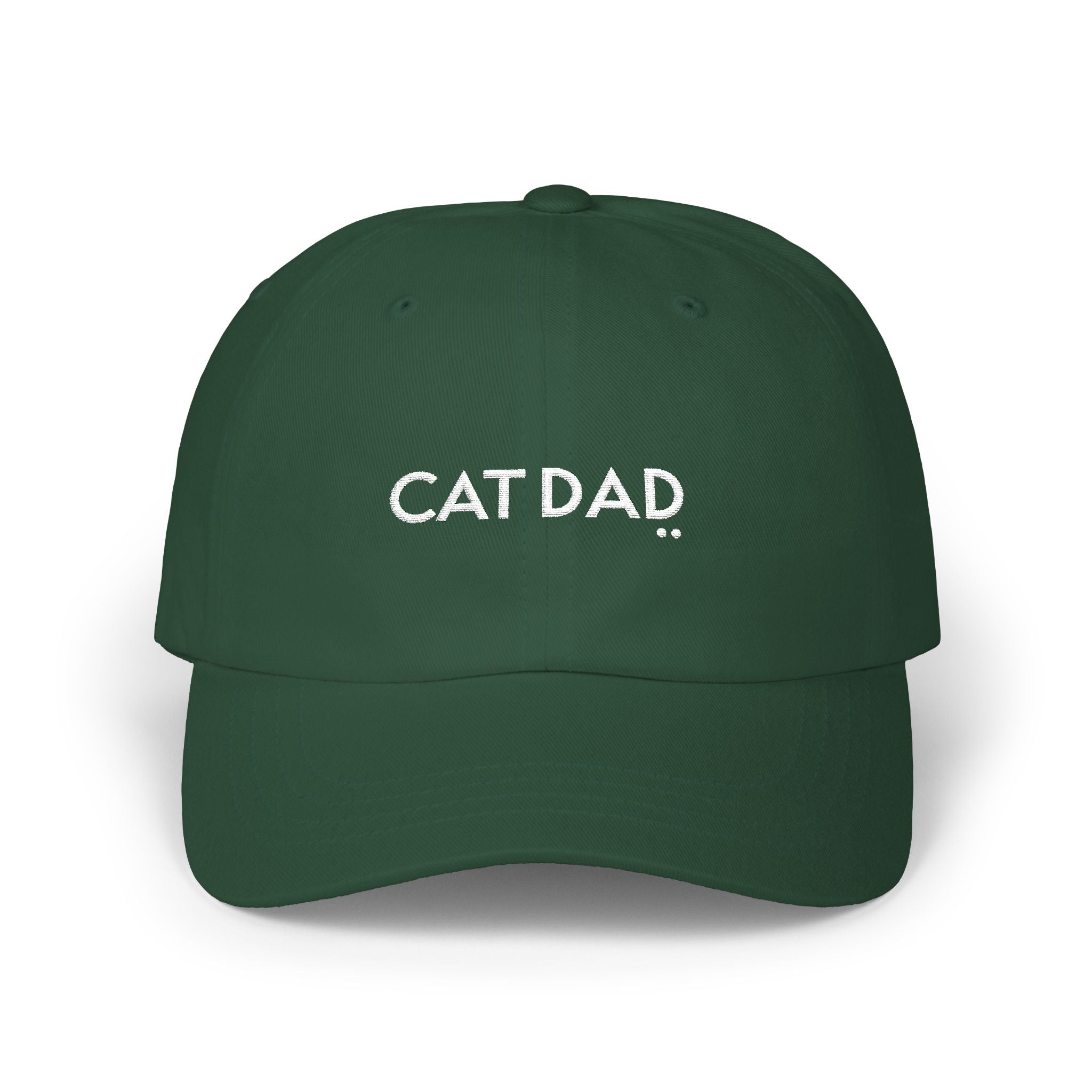 Green cap with 'CAT DAD' text on a white background