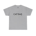 Gray t-shirt with 'CAT DAD' text on a white background