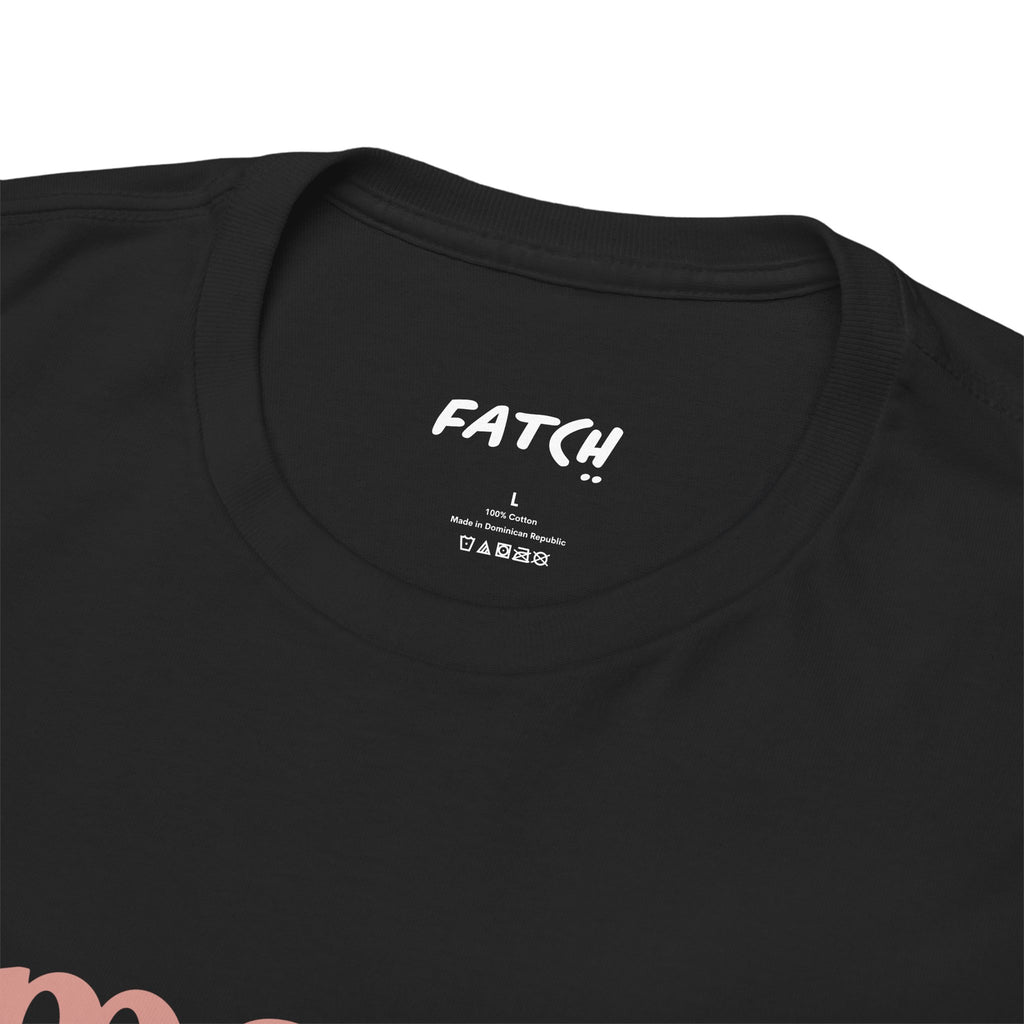 Black t-shirt with 'FATCH' branding on a white background