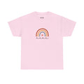 Pink t-shirt with rainbow and 'mama' text on a white background