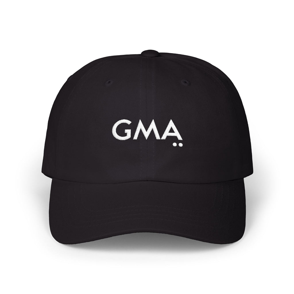 Black cap with 'GMA' logo on a white background