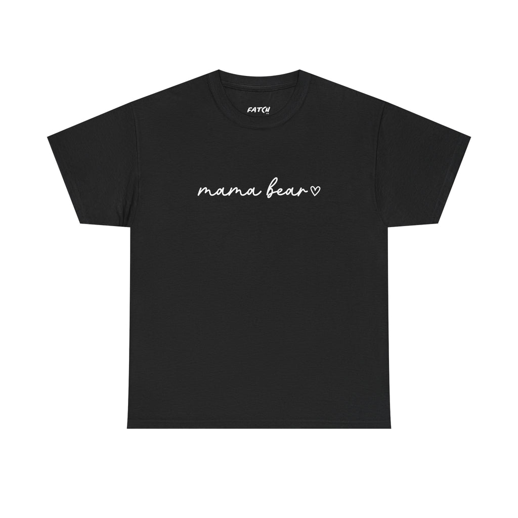 Black t-shirt with 'mama bear' text on a white background