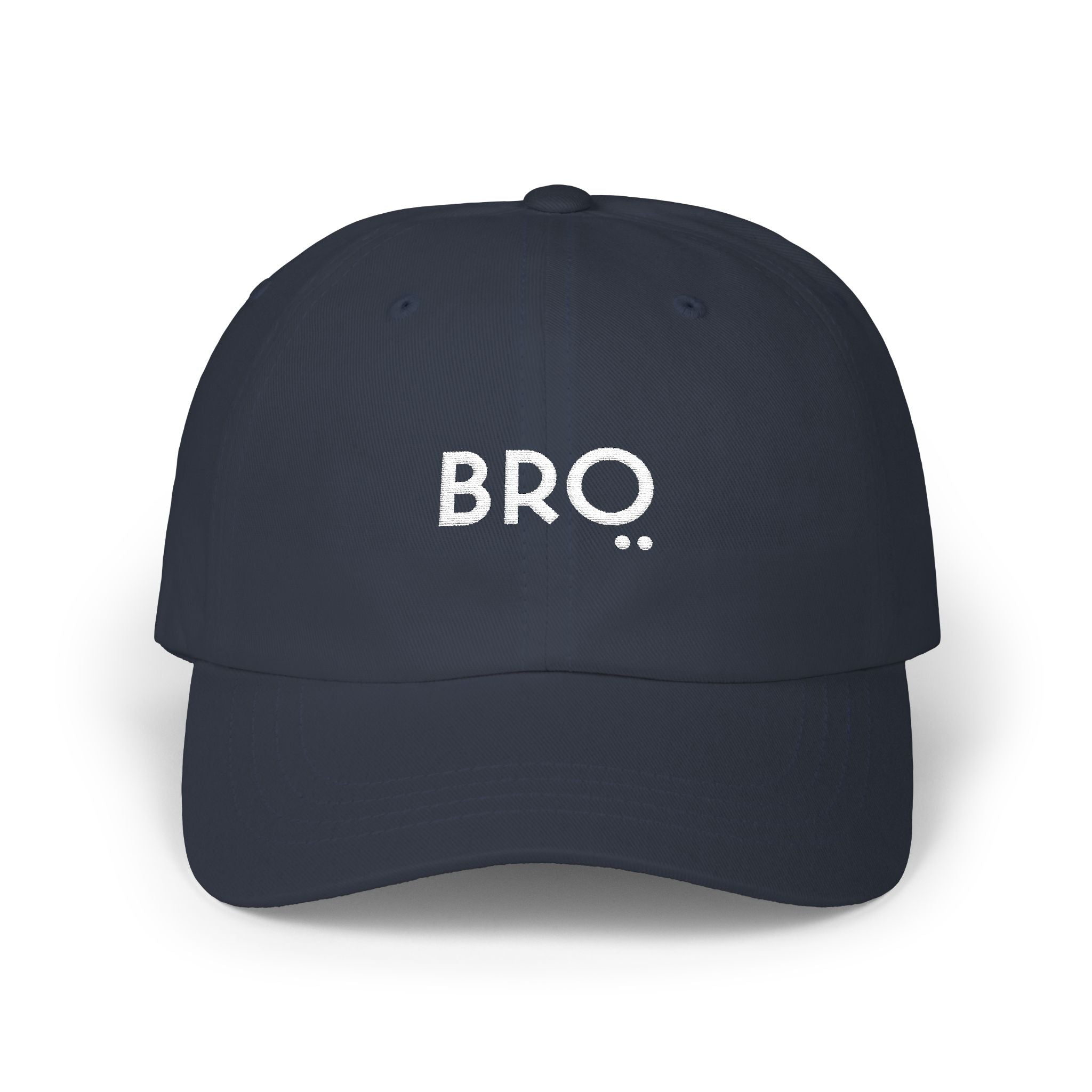Navy blue cap with 'BRQ' logo on a white background