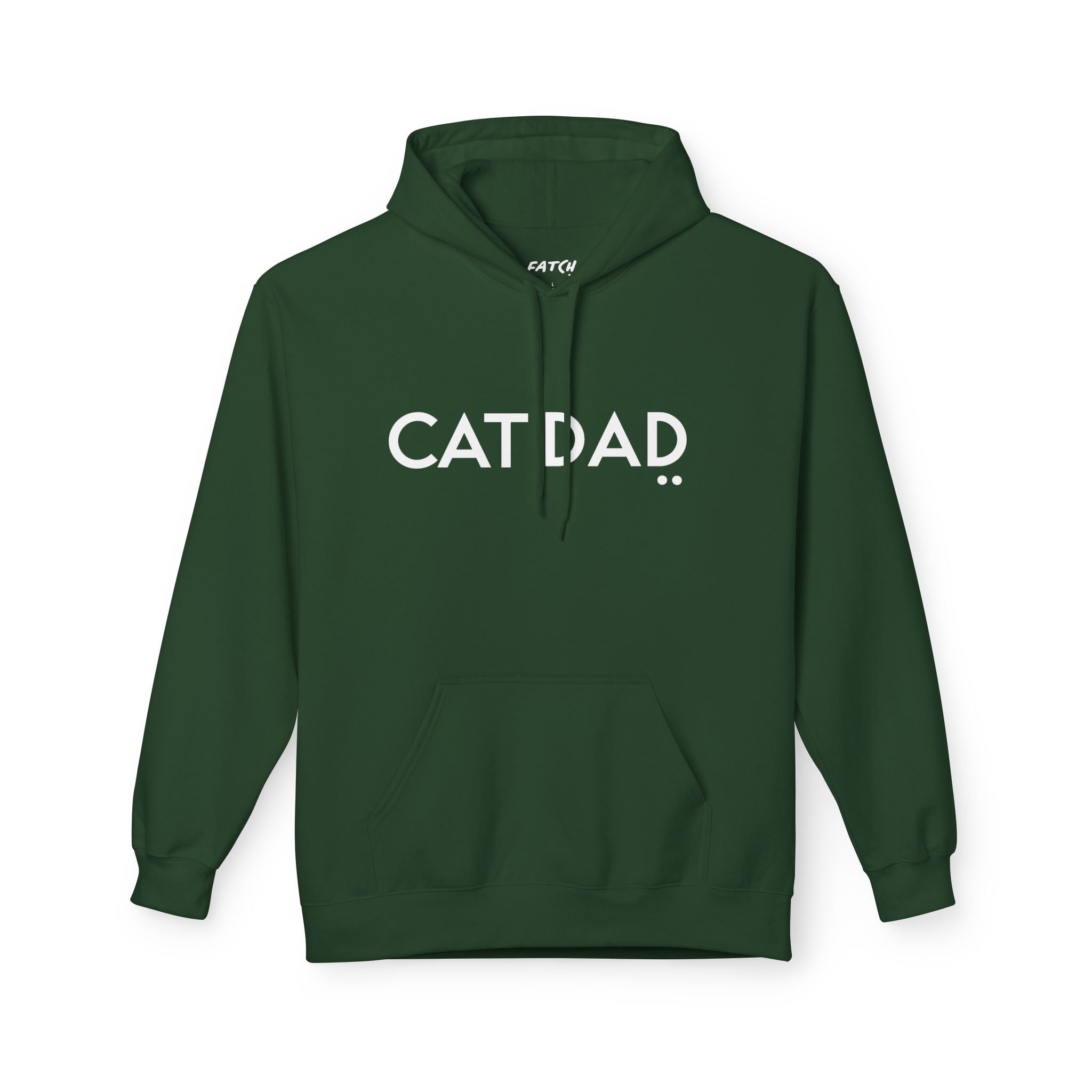 Green hoodie with 'CAT DAD' text on a white background