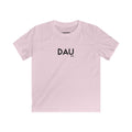 Pink t-shirt with 'DAU' printed on it against a white background