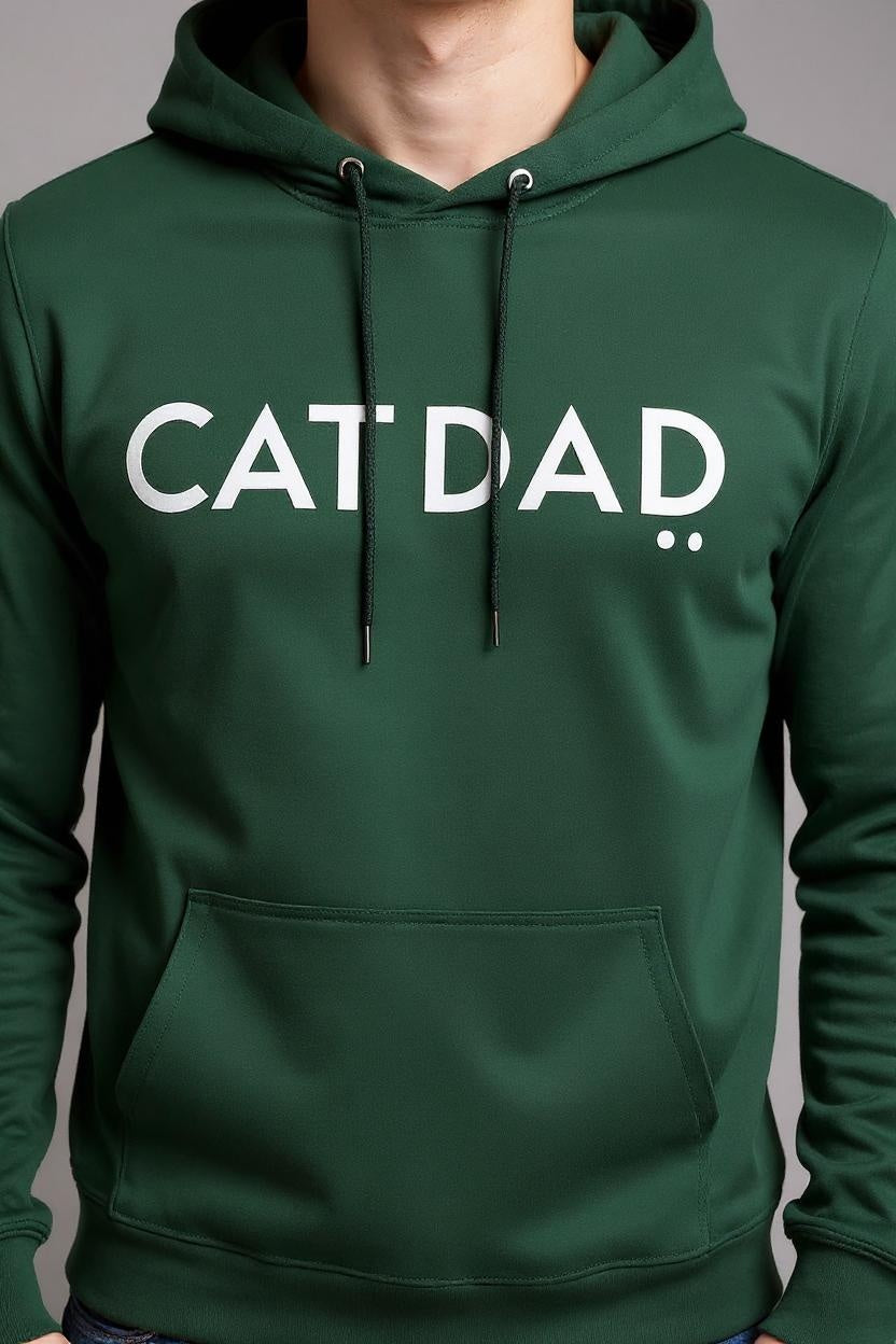 Green hoodie with 'CAT DAD' text on a gray background