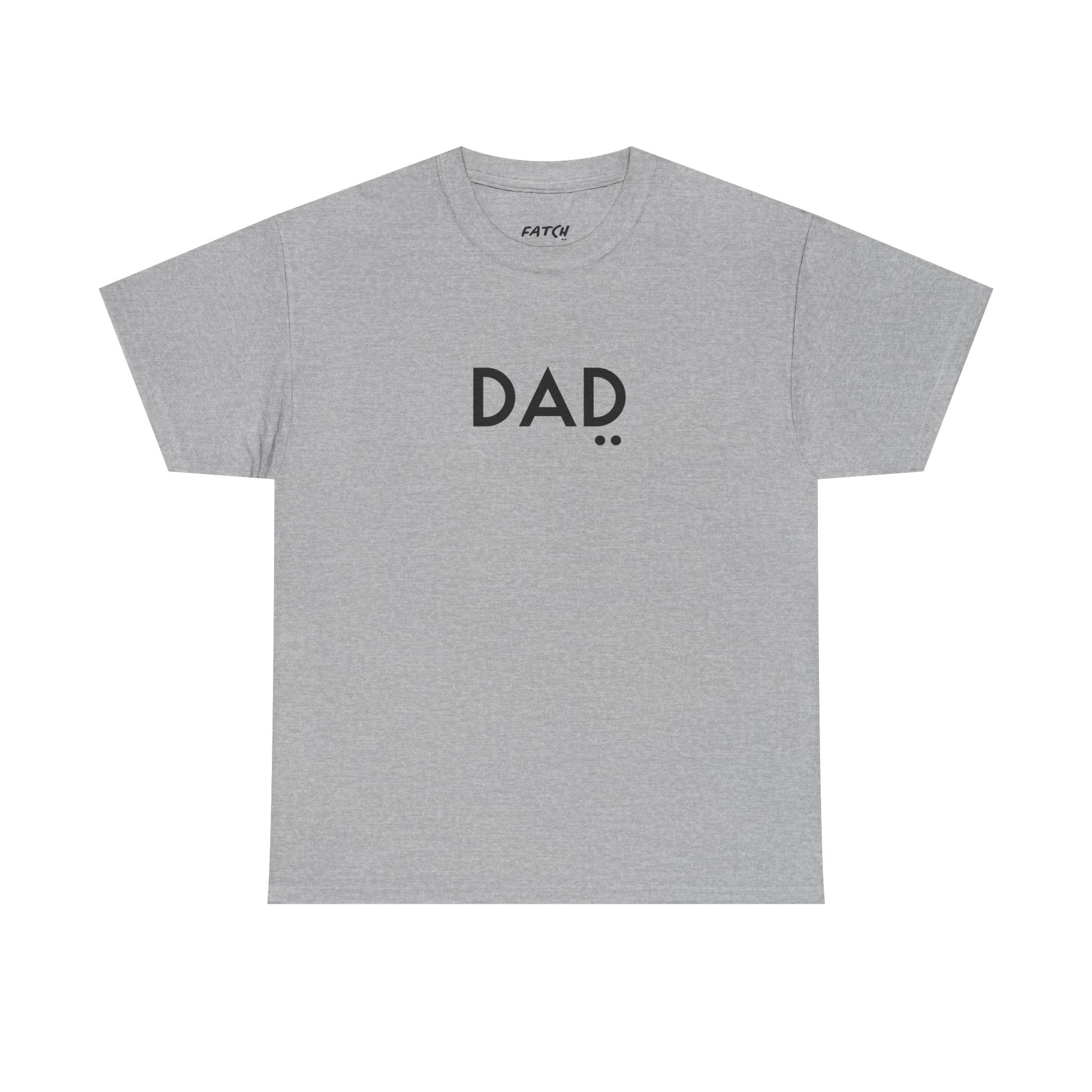 Gray t-shirt with 'DAD' text on a white background