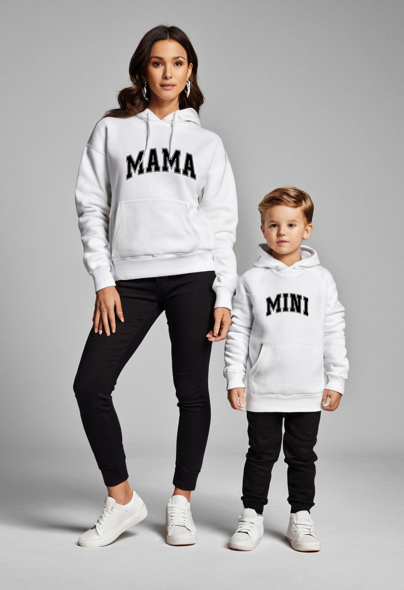 White Mama + Mini Varsity Matching Hoodie Set