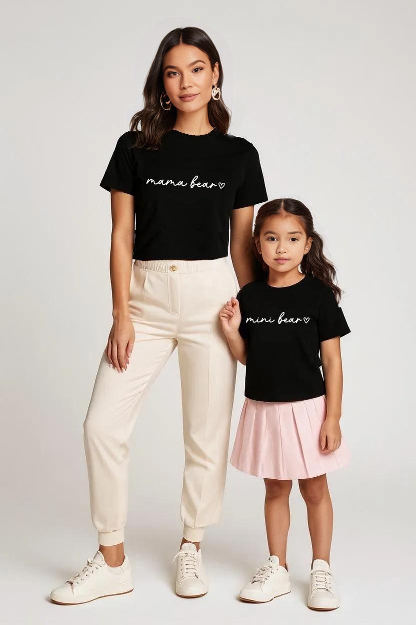 Black Mama Bear + Mini Matching T-shirt Set